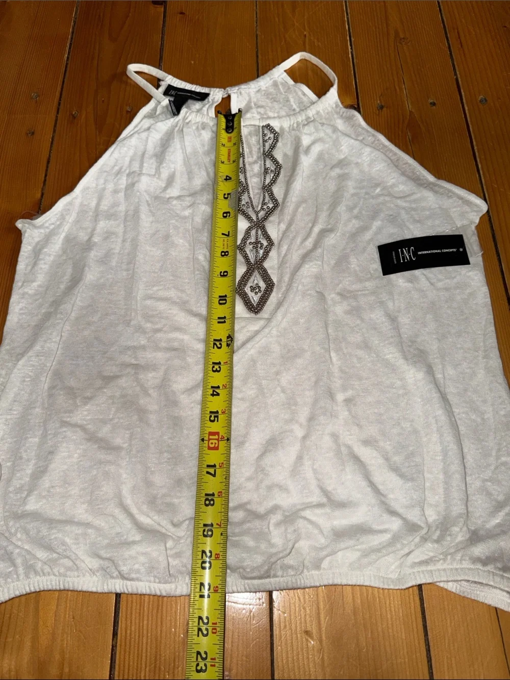INC International Concepts 100% linen White Halter Embellished Tank NWT size XL